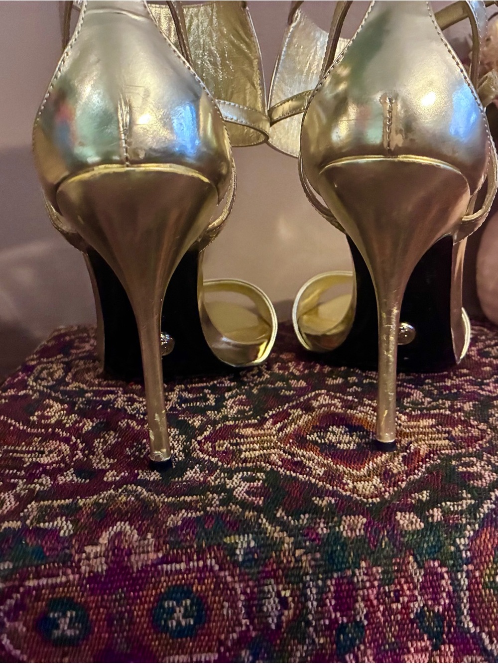 Gucci Metallic Gold Leather Ankle-Strap Heels - Picture 6 of 7